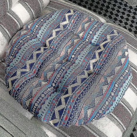 Coussin rond épais pour tabouret, 40 cm, en coton, lin, laine ou tissu imitation vigne - Bleu bohème (1/5)