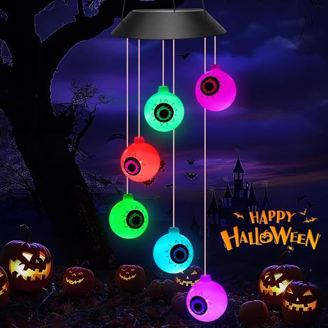 Guirlande lumineuse d'Halloween en forme d'œil - Carillon solaire en forme d'œil, guirlande lumineuse effrayante pour la décoration intérieure et extérieure des fêtes d'Halloween.-AquaForge (1/5)