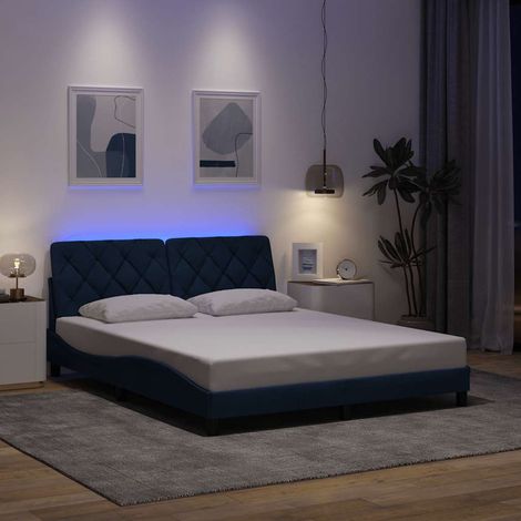 Bettgestell mit LED ohne Matratze Blau 160x200 cm Stoff (1/5)