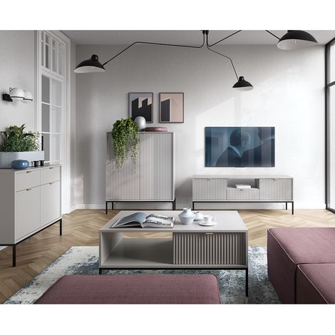 Wohnmöbel Set grau, Fußgestell schwarz, NEWCASTLE-160, 4-teilig inkl. Couchtisch (1/5)