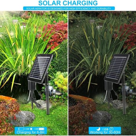 Pompe Solaire pour Bassin, 3W Pompe Bassin Solaire avec Batterie 2200mAh, 3 Mode, Pompe a Air Bassin avec Tube à Oxygène et 2 Pierre à Bulles d'air (1/5)