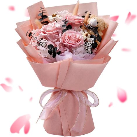 Bouquet de Roses Éternelles, Fleur Eternelle avec un Ours, Fleurs Préservées avec Coffret Cadeau, Cadeau Femme, maman, Épouse, Fête des Mères, Saint-Valentin, Anniversaire (1/5)