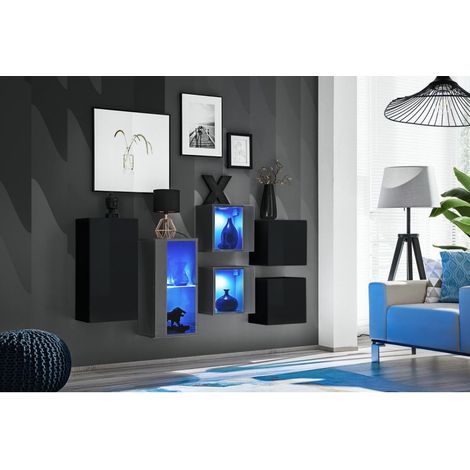 Ensemble meuble mural Switch SB IV - L 150 x P 30 x H 80 cm - Noir et gris - Livraison gratuite