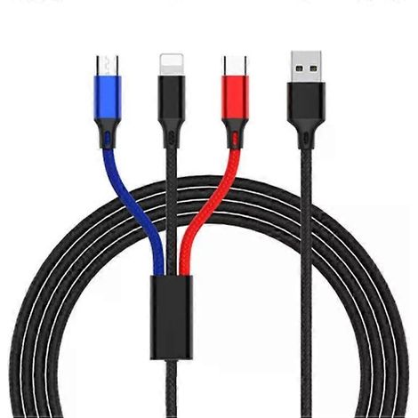 Câble de charge 3 en 1 - USB vers 8 broches, Type-C, Micro USB, 1,2 m - (1/5)