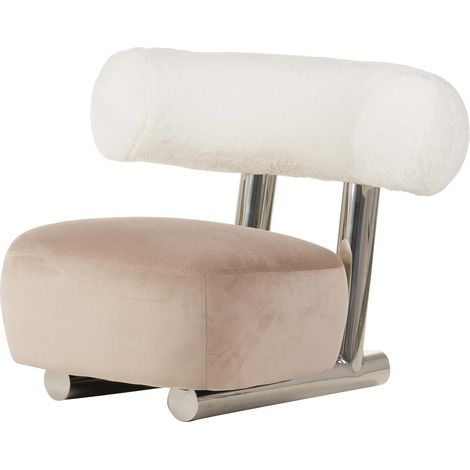 Fauteuil Qufu en velours rose et laine 100 x 82 x 71 cm
