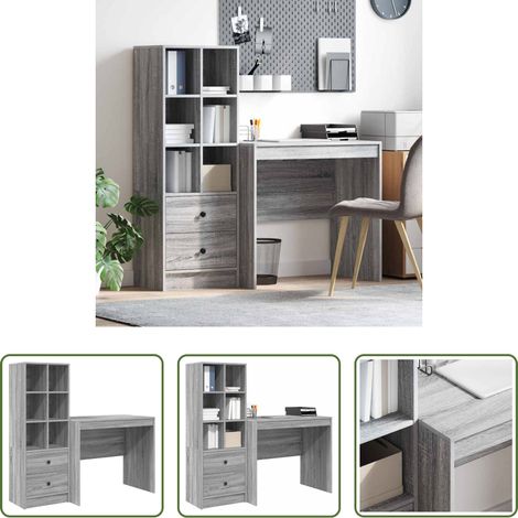 vidaXL Bureau fonctionnel - Bureau avec tiroir 2 pcs Gris Sonoma (1/5)