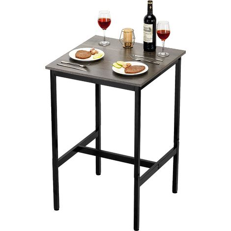 Table de bar, 610 x 610 x 914 mm, table de pub haute avec cadre en métal robuste, bureau haut de bar à cocktails étroit et long, facile à assembler, pour cuisine, salon, fêtes, brun rustique (1/5)