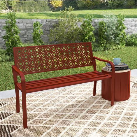 Banco de jardín de 2 plazas de acero, 127 x 63 x 85 cm, rojo (1/5)