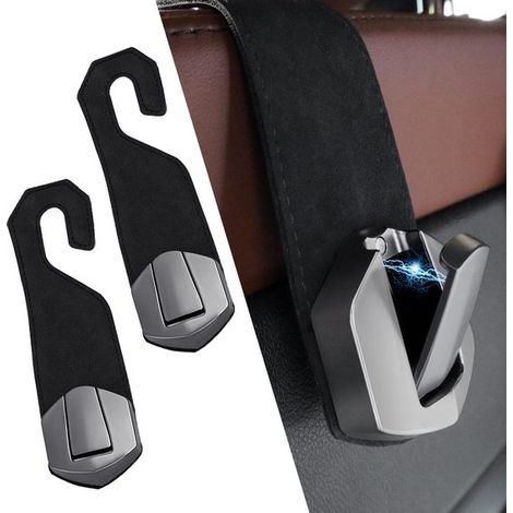 Confezione da 2 ganci in lega metallica per portafoglio/borsa da fissare allo schienale del sedile dell'auto, con vano portaoggetti flessibile per poggiatesta, resistenti, accessori per interni. (1/5)