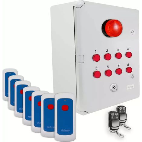 Système d'identification d'alerte sans-fil 900m - 7 boutons / Sirène / Flash / LEDs / Télécommandes d'arrêt (DA600+)