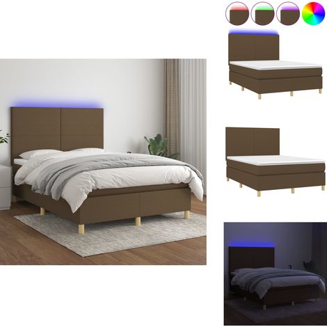 Sommier à lattes de lit matelas et LED Marron foncé 140x190 cm - Lit Plateforme - Lit Design - Lit Moderne - Lit Avec Rangement - Tête De Lit Ajustable (1/5)