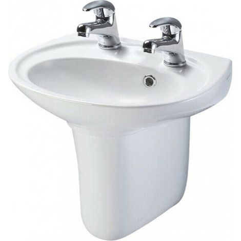 AKW Livenza Basin and Semi Pedestal 500mm Wide - 2 Tap Hole