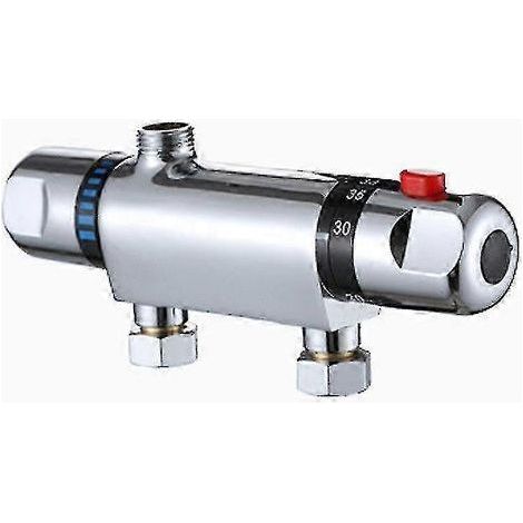 Mitigeur thermostatique de douche chromé moderne anti-brûlure avec pommeau de douche apparent et bec de remplissage pour baignoire 205cm (argent) (1/5)