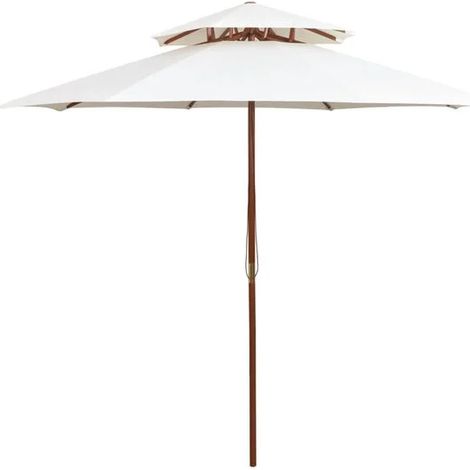 Parasol à deux étages avec poteau en bois blanc crème (1/2)