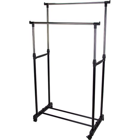 Metallischer Doppelstangen-Garderobe mit verstellbarer Höhe von 90 bis 160 cm