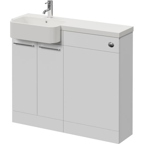 Napoli 250 Gloss White 1000mm 2 Door Vanity Unit Toilet Suite with Left Hand Round Rico Semi Recessed Basin - 1000mm - Chrome 160mm HandleWithout Kingston Toilet Pan