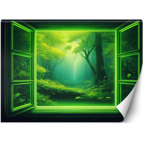 Fototapete Fensterblick Grüner Wald Natur 100x70 cm (1/5)