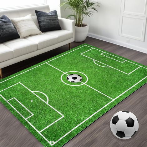 Tapis Chambre Enfant, 80x120 CM Tapis De Football Chambre, Tapiss pour Enfants, The Carpet, Tapiss Terrain De Foot, Football Tapis Salon Bain Lavable Anti Derapant (Vert) (1/5)
