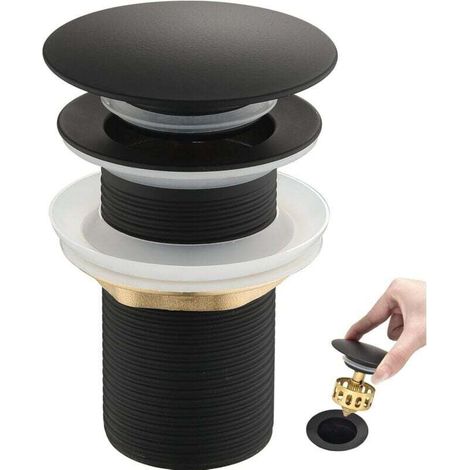 Pop-up-Spülbeckenablauf, Spülbeckenablauf ohne Überlauf, Ablaufstopfen mit Siebkorb, Badezimmer-Spülbeckenablauf mit 6,35-mm-Loch (1/4"), Schwarz – Crezuo