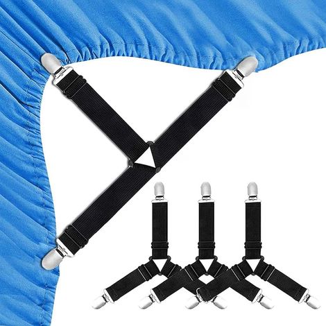 Fixations pour draps-housses - Fixations triangulaires pour draps-housses - Fixations élastiques pour matelas - Fixations ajustables pour draps-housses - Fixations pour draps-housses - Matelas noir,