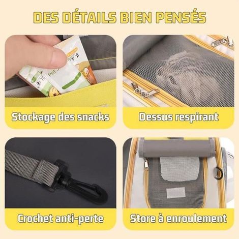 Borsa trasportino pieghevole e traspirante per cani/gatti con finestra di osservazione, guinzaglio e dispositivi di sicurezza per interni - Gialla - Ideale per gite e viaggi (1/3)