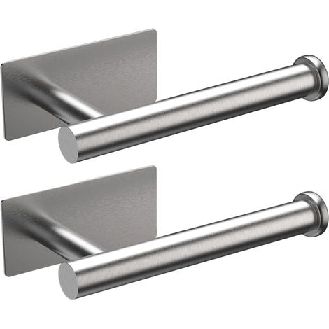 Juego de dos portarrollos de papel higiénico de acero inoxidable para montaje en pared, autoadhesivos, sin necesidad de taladrar -Crezuo