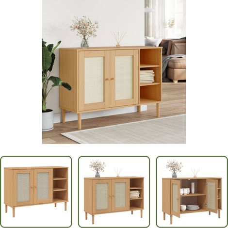 Holzschrank -  Sideboard SENJA Rattan-Optik Braun 112x40x80 cm Kiefernholz (1/5)