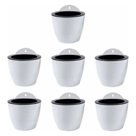 Jardinières Suspendues à Arrosage Automatique Lot de 7 Deco Mural Pot de Fleur Interieur, Exterieur Decoration Murale Fenêtre Blanc Plastique (1/5)