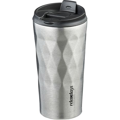 Relaxdays Insulated Mug, 350 ml, for Hot & Cold Drinks, Thermal Travel Flask, Coffee Cup, Stainless Steel, Silver/Black