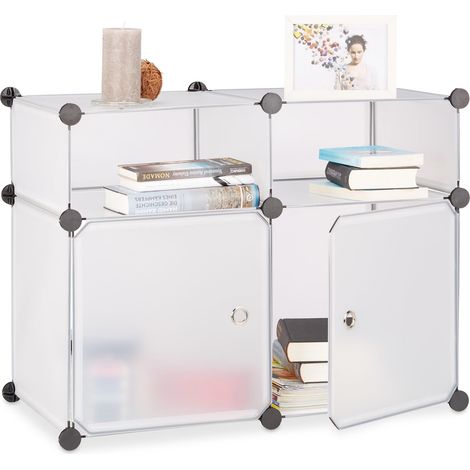 Étagère 4 cubes rangement DIY armoire compartiments plastique chaussures modulable 56 x 75 x 37cm, transparent, 37 x 74,5 x 56 cm (1/5)