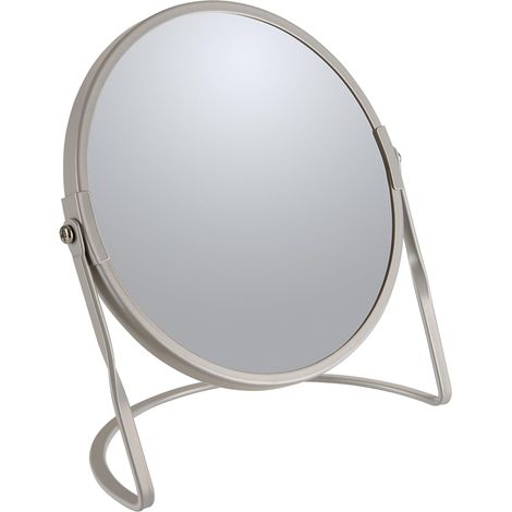 Miroir grossissant sur Pied - Acier Robuste - Double Face avec Grossissement x5 et Miroir Classique - Pivotant à 360° - Taupe Mat (1/2)