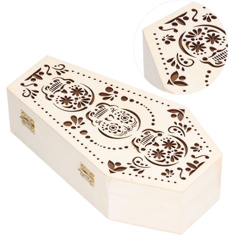 Lot de 2 cercueils en bois brut à monter soi-même, en forme de tête de mort, pour les funérailles de petits animaux ou la décoration d'Halloween.