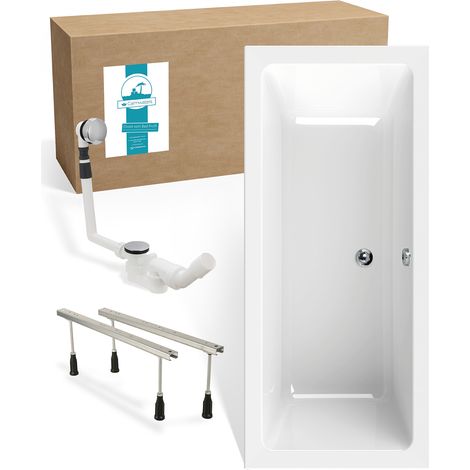 Calmwaters® Rechteck Badewannen-Set 170x75 cm mit Wannenfüßen & Ablaufgarnitur, Acrylwanne Modern Select, Körperformwanne, Set Badewanne komplett, 170 x 75 cm, Weiß, 99000293