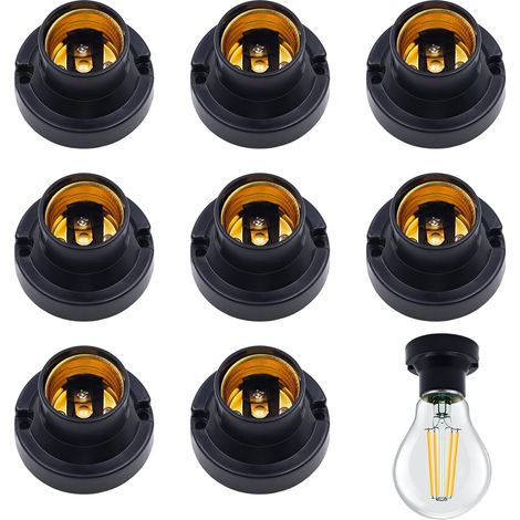 8 Pièces Douille Ampoule a Visser E27 de Plafond Noir (1/5)