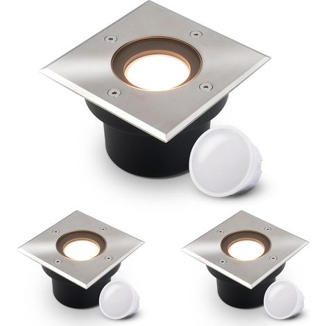 LED Bodeneinbaustrahler flach eckig Edelstahl 230V IP67 - Leuchtmittel: 5W 2700K DIMMBAR 120° - Anzahl: 3x (1/5)