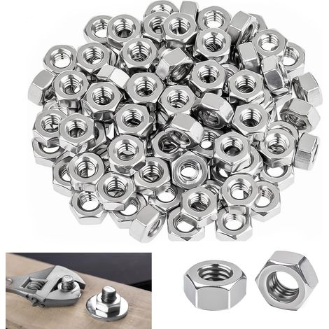 100 Pièces Écrou M6, Écrou hexagonal M6 en Acier Au Carbone DIN 934, pour Vis Tiges Filetées et Boulons Ø 6mm, Visserie Filetage Métrique pour Applications Automobile Industrielle (1/5)