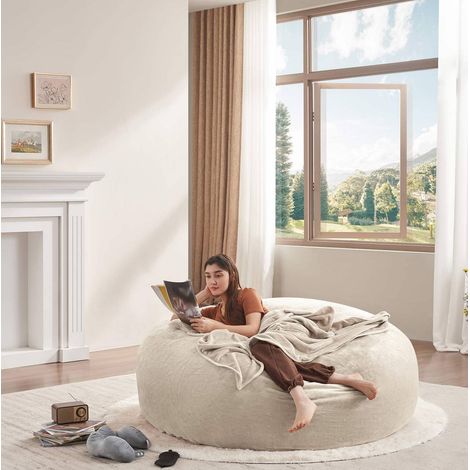Beiger Sitzsack mit Schaumstofffüllung 150 x 150 x 60 cm (1/5)