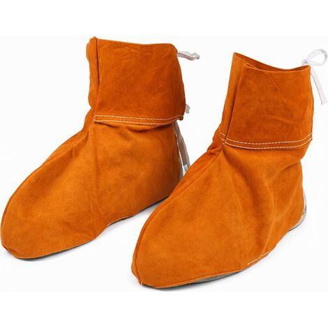 Protège-chaussures courts en cuir 24 cm à liens pour soudeur, protections de pieds résistantes à la chaleur pour atelier