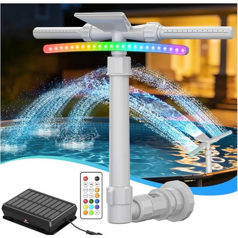 Fontaine de Piscine Solaire Tête 2 en 1, Cascade Réglable avec LED 9 Couleurs & Télécommande, Refroidit l’Eau 5-11°C, pour Piscines Hors Sol/Encastrées, Loisirs Extérieurs Fêtes - (1/5)
