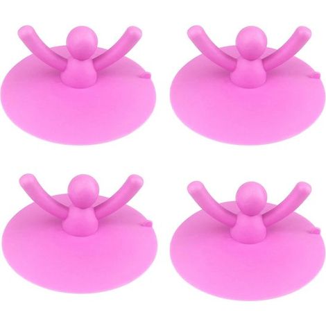 Bouchon d'évier en silicone rose, 4 pièces, forme humaine, multifonctionnel, étanche, anti-fuite, bonne adhérence - Convient pour la cuisine et la salle de bain - Rose (1/5)