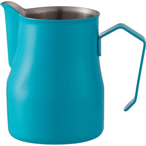 Pichet à mousser le lait, mousseur à lait pour expresso, accessoire pour machines à expresso, tasse à mousser le lait, café au lait, cappuccino, latte art, pichet en acier inoxydable (350 ml, bleu) (1/5)