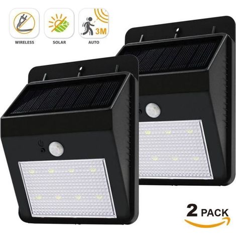Lampe LED Solaire avec Detecteur de Mouvement - Noir - Extérieur - Lot de 2 (1/4)