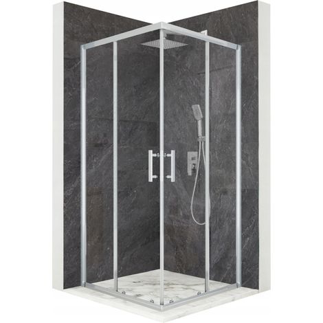 Mampara de ducha - 90 x 90 x 195 cm - puertas correderas - cristal de seguridad templado de 6 mm - acabado cromado (1/5)