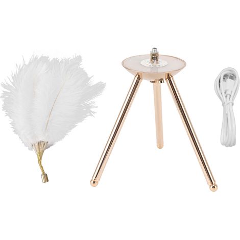 Lampe de table en plumes d'autruche rechargeable USB avec trépied doré, 40 plumes artificielles blanches, idéale pour la chambre. (1/5)