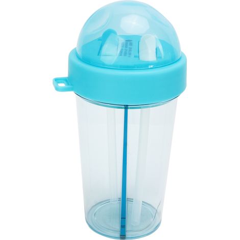 Wasserflasche mit Doppelstrohhalm, tragbarer, auslaufsicherer Becher, inklusive Aufkleber, für Outdoor-Aktivitäten wie Camping, Sport und Laufen, blau (1/5)