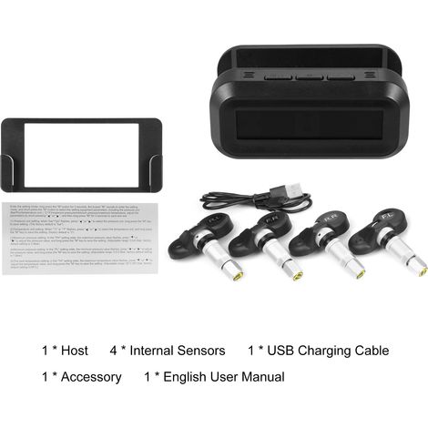 Sistema di monitoraggio della pressione degli pneumatici, monitor solare wireless installato sul parabrezza con 4 sensori interni, allarme vocale, visualizzazione della temperatura in tempo reale 0-5  (1/4)