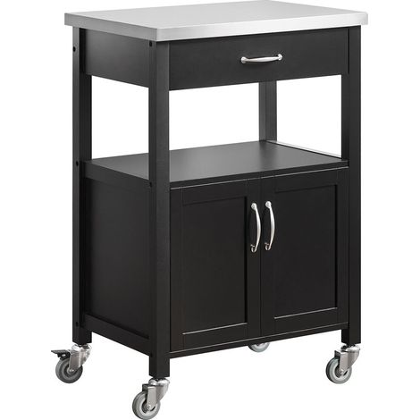 SoBuy Kitchen Serving Trolley Storage Cabinet Cupboard with Stainless Steel Top FKW22-SCH