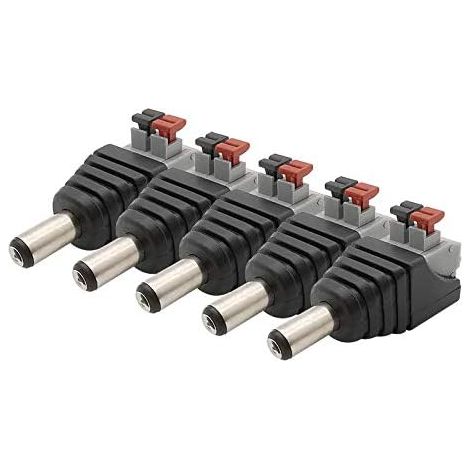 DC Power Adapter männlich/weiblich, 5,5 x 2,1 mm, schraubenlos, schwarz, für LED-Streifen und Videoüberwachung. (5 Stecker) (1/5)