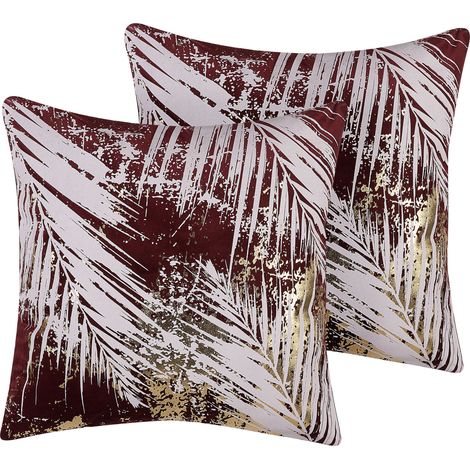 Conjunto de cojines decorativos con patrón de hoja de palma roja 45 x 45 cm estampado floral decoración glamour Calla (1/5)