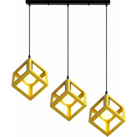 3 Lampes Suspension Luminaire Moderne Lustre Plafonnier Style Geometrique Lampe de Plafon en Forme de Cube pour Chambre à Coucher, Salon, Salle à Manger, Cuisine - 16 CM, Jaune BLOW (1/4)